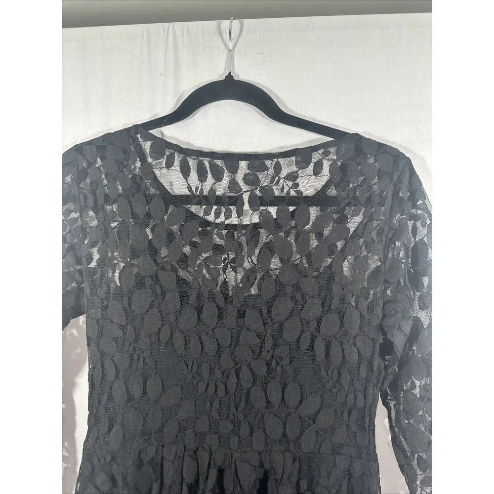 NEW $128 Free People [ 4 ] Skater‎ Floral Mesh Lace Dress in Black #u1184